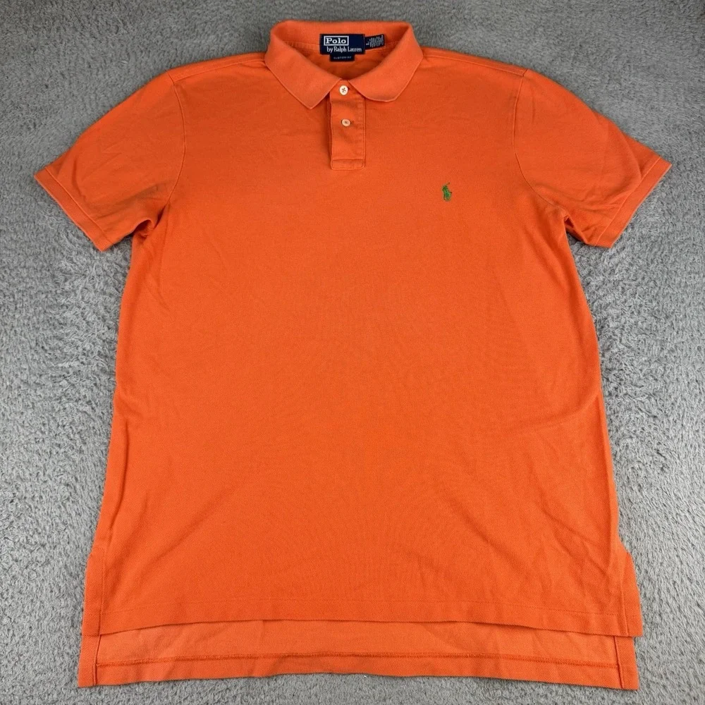 Polo Ralph Lauren Golf Shirt Mens Large Orange Cotton Short Sleeve Custom Fit